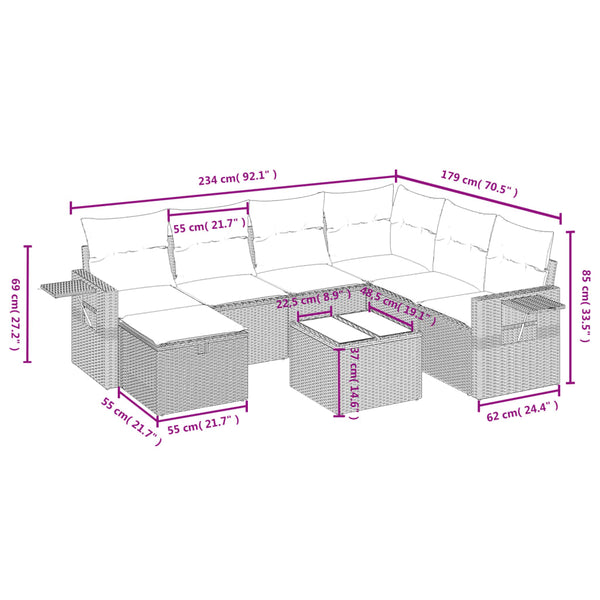 Vidaxl 8 Piece Garden Sofa Set With Cushions Grey Poly Rattan Patio Furniture Sets