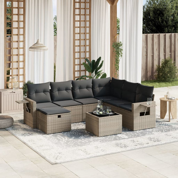 Vidaxl 8 Piece Garden Sofa Set With Cushions Grey Poly Rattan Patio Furniture Sets