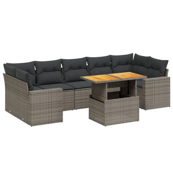 Vidaxl 8 Piece Garden Sofa Set With Cushions Grey Poly Rattan Other Patio & Garden Furniture