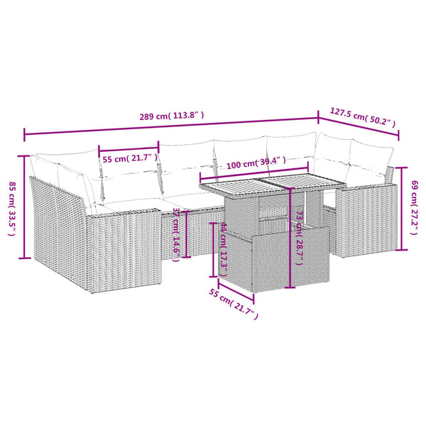 Vidaxl 8 Piece Garden Sofa Set With Cushions Grey Poly Rattan Other Patio & Garden Furniture