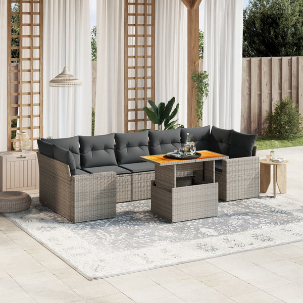 Vidaxl 8 Piece Garden Sofa Set With Cushions Grey Poly Rattan Other Patio & Garden Furniture