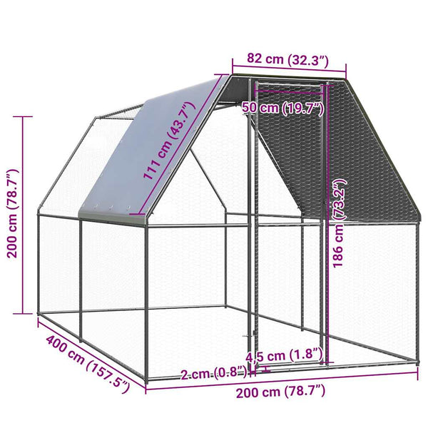 Chicken Cage 2X4x2 M Galvanised Steel Poultry Cages