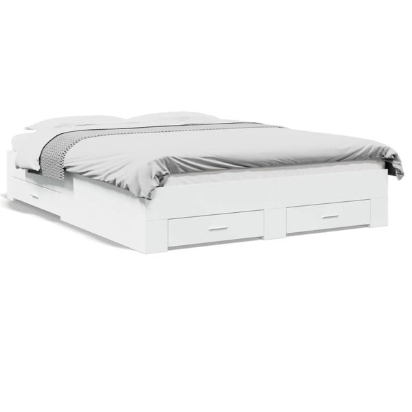 Vidaxl Bed Frame With Drawers Without Mattress White 150X200 Cm Queen Bed Frames