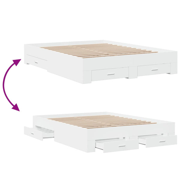 Vidaxl Bed Frame With Drawers Without Mattress White 150X200 Cm Queen Bed Frames