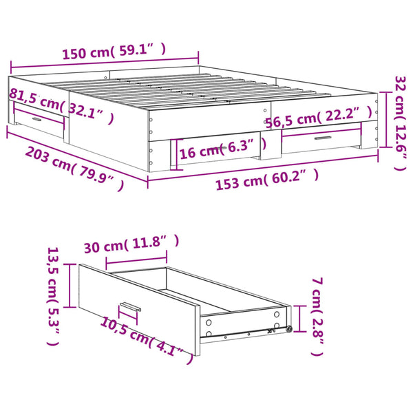 Vidaxl Bed Frame With Drawers Without Mattress White 150X200 Cm Queen Bed Frames