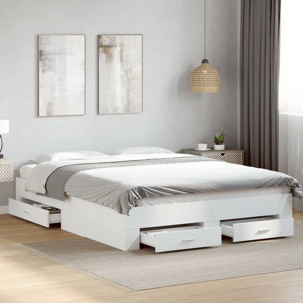 Vidaxl Bed Frame With Drawers Without Mattress White 150X200 Cm Queen Bed Frames
