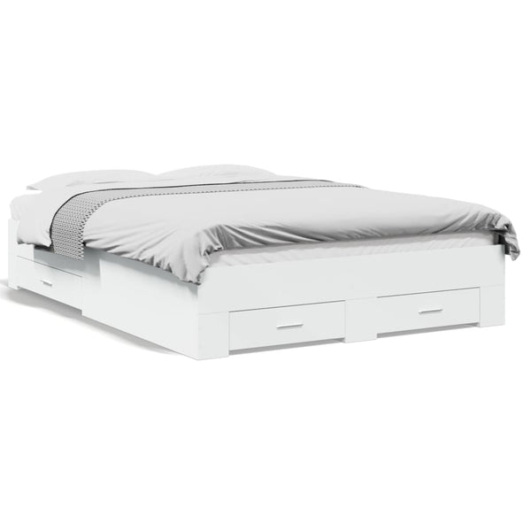 Vidaxl Bed Frame With Drawers Without Mattress White 135X190 Cm Double Bed Frames