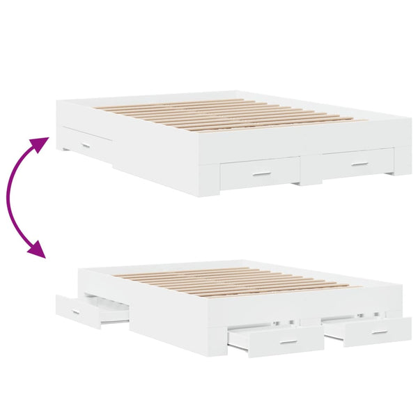 Vidaxl Bed Frame With Drawers Without Mattress White 135X190 Cm Double Bed Frames