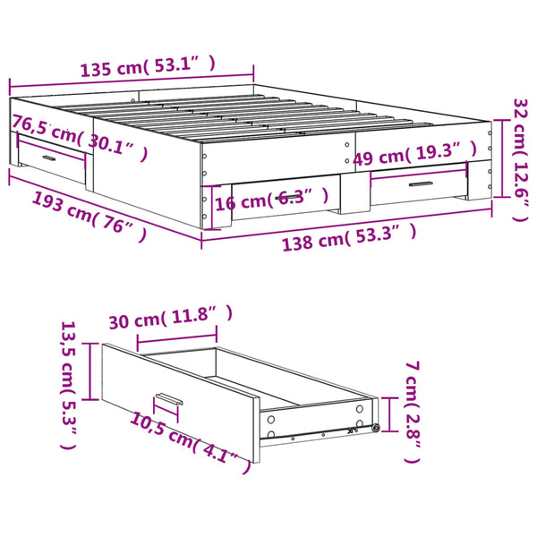 Vidaxl Bed Frame With Drawers Without Mattress White 135X190 Cm Double Bed Frames