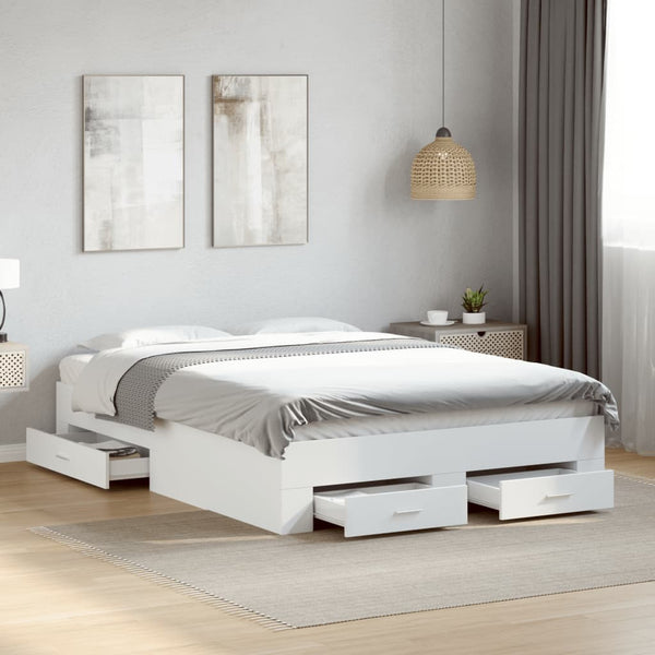 Vidaxl Bed Frame With Drawers Without Mattress White 135X190 Cm Double Bed Frames