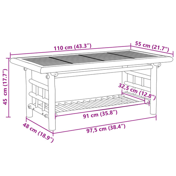 Vidaxl Coffee Table 110X55x45 Cm Bamboo Coffee Tables