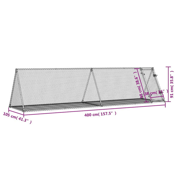 Vidaxl Rabbit Hutch Silver 400X105x91 Cm Galvanised Steel Small Animal Cages & Hutches