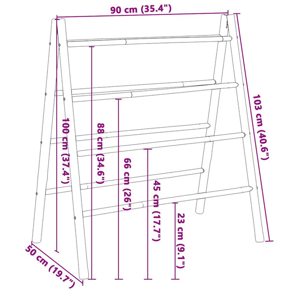 Vidaxl Double Towel Ladder With 4 Rungs 90X50x100 Cm Bamboo Towel Racks