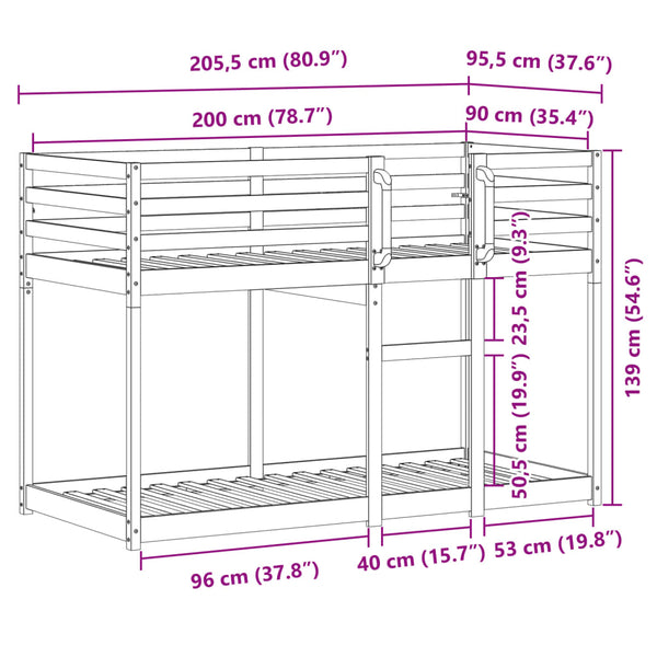 Vidaxl Bunk Bed Without Mattress 92X187 Cm Single Solid Wood Pine Single Bed Frames