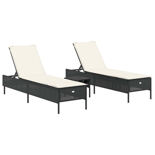 Vidaxl 3 Piece Sun Lounger Set With Cushion Black Poly Rattan Other Patio & Garden Furniture