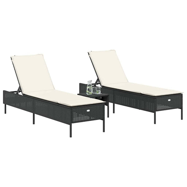 Vidaxl 3 Piece Sun Lounger Set With Cushion Black Poly Rattan Other Patio & Garden Furniture