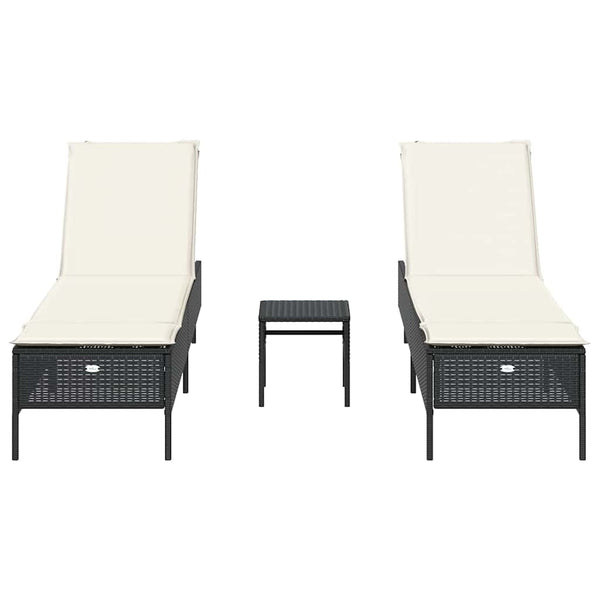 Vidaxl 3 Piece Sun Lounger Set With Cushion Black Poly Rattan Other Patio & Garden Furniture