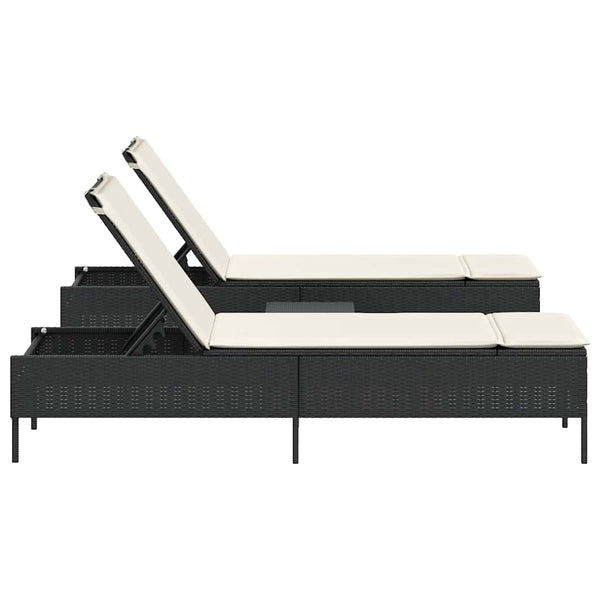 Vidaxl 3 Piece Sun Lounger Set With Cushion Black Poly Rattan Other Patio & Garden Furniture
