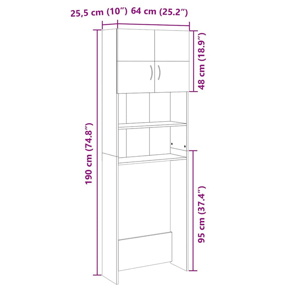 Vidaxl Washing Machine Cabinet Sonoma Oak 64X25.5X190 Cm Engineered Wood Cabinets & Cupboards