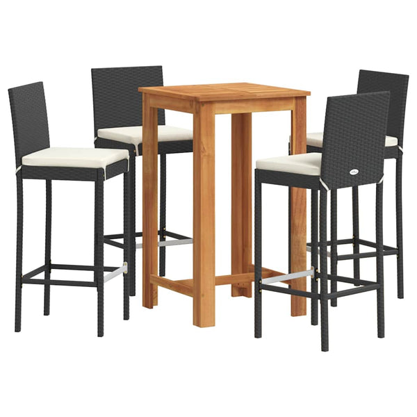 Vidaxl 5 Piece Garden Bar Set Black Solid Wood Acacia And Poly Rattan Other Patio & Garden Furniture