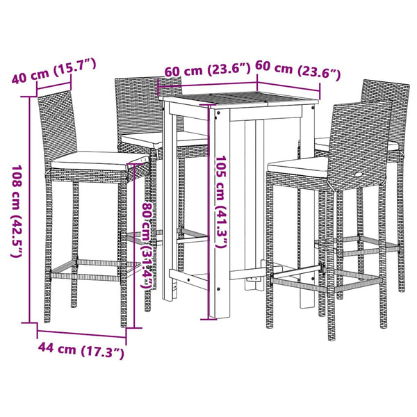 Vidaxl 5 Piece Garden Bar Set Black Solid Wood Acacia And Poly Rattan Other Patio & Garden Furniture