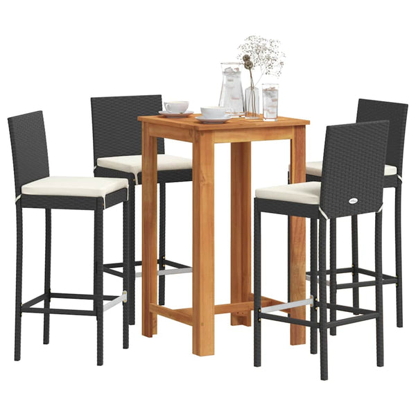 Vidaxl 5 Piece Garden Bar Set Black Solid Wood Acacia And Poly Rattan Other Patio & Garden Furniture