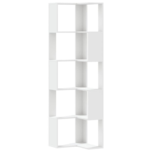 Vidaxl Corner Bookcase 5 Tier White 50X50x179 Cm Engineered Wood Bookshelves