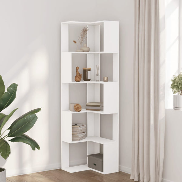 Vidaxl Corner Bookcase 5 Tier White 50X50x179 Cm Engineered Wood Bookshelves
