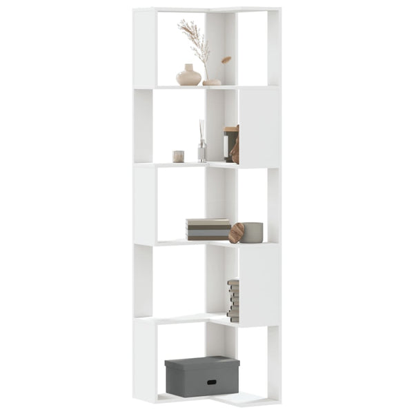 Vidaxl Corner Bookcase 5 Tier White 50X50x179 Cm Engineered Wood Bookshelves