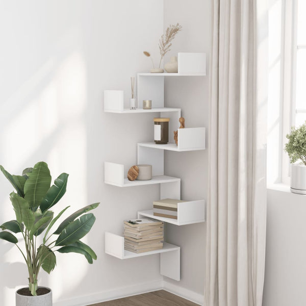 Vidaxl Wall Corner Shelf White 45X45x147 Cm Engineered Wood Wall Shelves