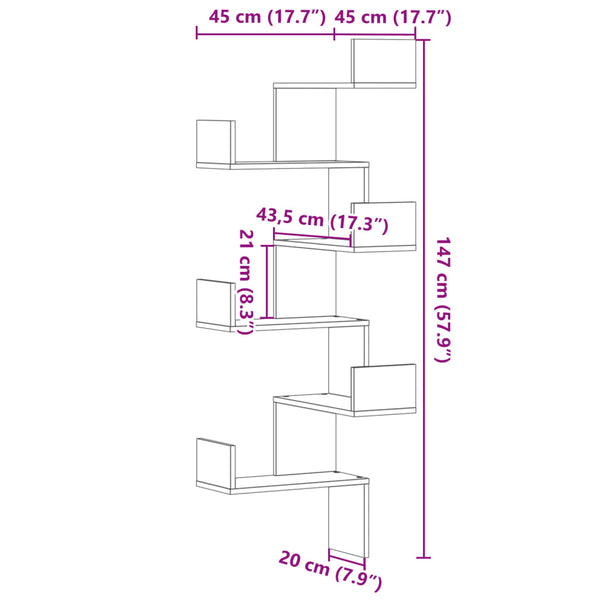 Vidaxl Wall Corner Shelf White 45X45x147 Cm Engineered Wood Wall Shelves