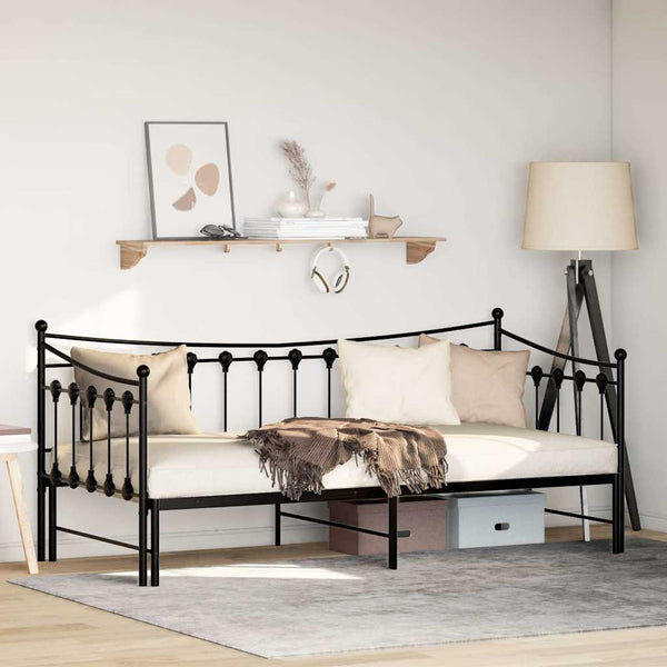 Vidaxl Daybed With Trundle Without Mattress Black 92X187 Cm Single Metal Single Bed Frames