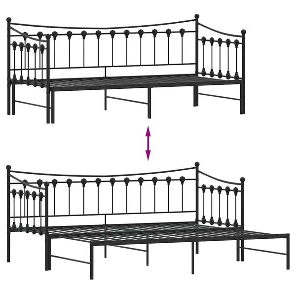 Vidaxl Daybed With Trundle Without Mattress Black 92X187 Cm Single Metal Single Bed Frames