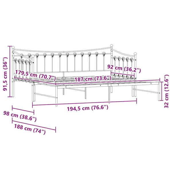 Vidaxl Daybed With Trundle Without Mattress Black 92X187 Cm Single Metal Single Bed Frames