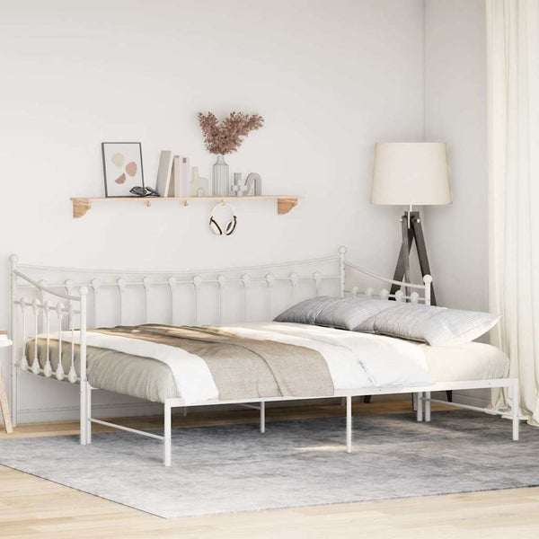 Daybed With Trundle Without Mattress White 92X187 Cm Single Metal Single Bed Frames