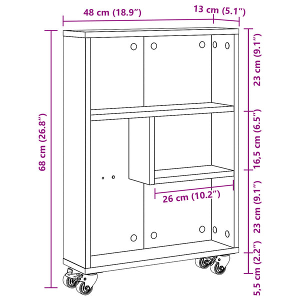 Vidaxl Narrow Storage Trolley White 48X13x68 Cm Engineered Wood Kitchen Carts
