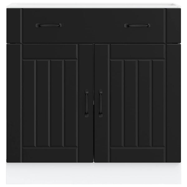 Kitchen Base Cabinet "Lucca" Black / White Engineered Wood Cabinets & Cupboards