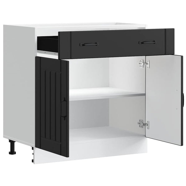 Kitchen Base Cabinet "Lucca" Black / White Engineered Wood Cabinets & Cupboards
