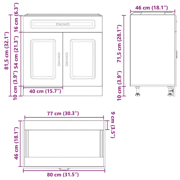 Kitchen Base Cabinet "Lucca" Black / White Engineered Wood Cabinets & Cupboards