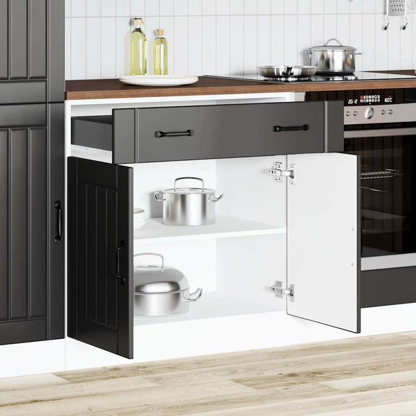 Kitchen Base Cabinet "Lucca" Black / White Engineered Wood Cabinets & Cupboards