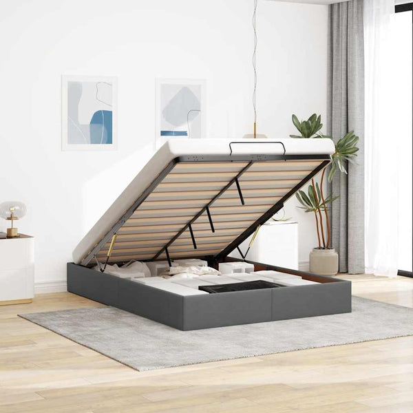 Vidaxl Ottoman Storage Bed Frame Without Mattress Dark Grey Double Fabric Double Bed Frames