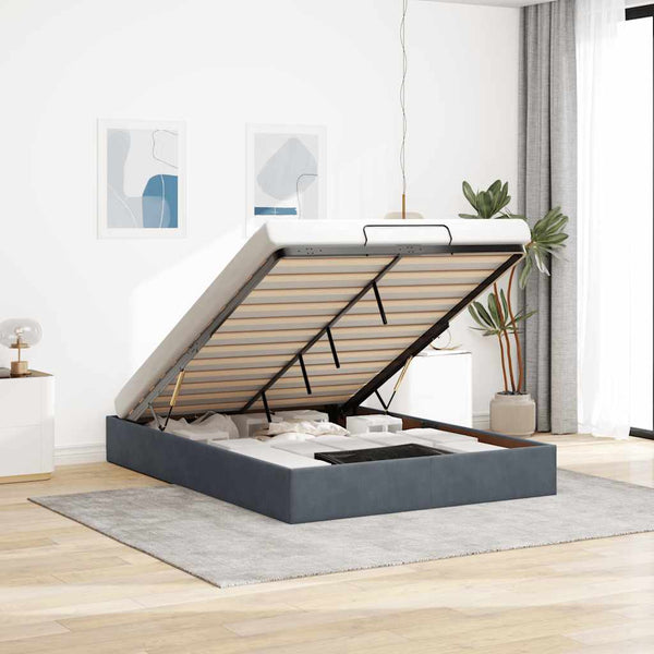 Vidaxl Ottoman Bed Frame No Mattress Dark Grey Double Velvet Ottomans Footstools & Poufs