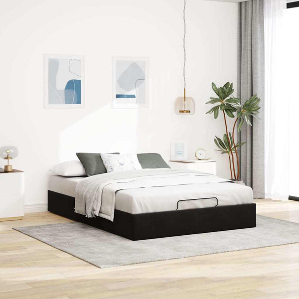 Vidaxl Ottoman Storage Bed Frame No Mattress Black Double Velvet Ottomans Footstools & Poufs