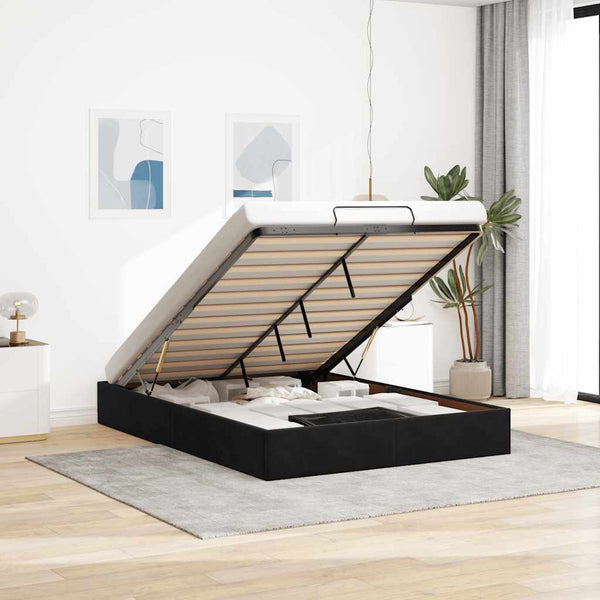 Vidaxl Ottoman Storage Bed Frame No Mattress Black Double Velvet Ottomans Footstools & Poufs