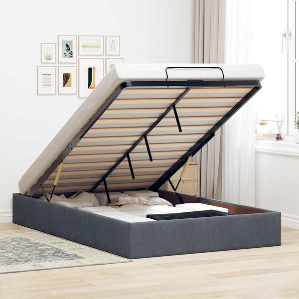Vidaxl Ottoman Storage Bed Frame No Mattress Dark Grey King Single Velvet Ottomans Footstools & Poufs