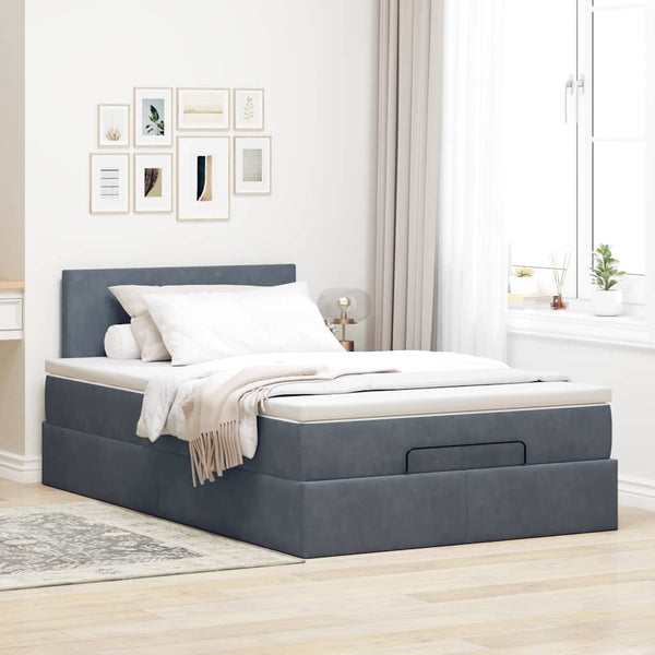 Vidaxl Ottoman Bed With Mattress Dark Grey King Single Velvet King Single Bed Frames