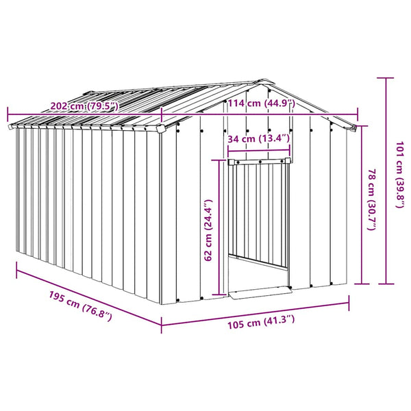 Vidaxl Dog House With Roof 114X202x101 Cm Galvanised Steel Dog Kennels