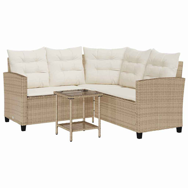 Vidaxl Garden Sofa With Table&Cushions L Shaped Beige Poly Rattan Other Patio & Garden Furniture