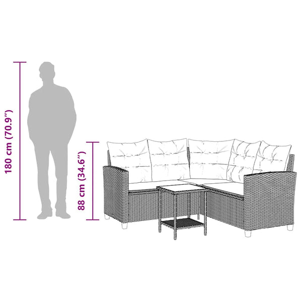 Vidaxl Garden Sofa With Table&Cushions L Shaped Beige Poly Rattan Other Patio & Garden Furniture