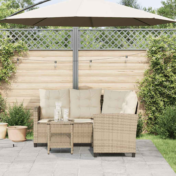 Vidaxl Garden Sofa With Table&Cushions L Shaped Beige Poly Rattan Other Patio & Garden Furniture